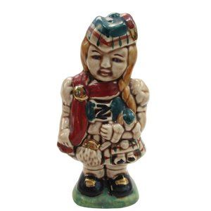 Vintage Scottsh Lass Girl In Kilt with Doll Salt Pepper Shaker Cork Stopper EUC
